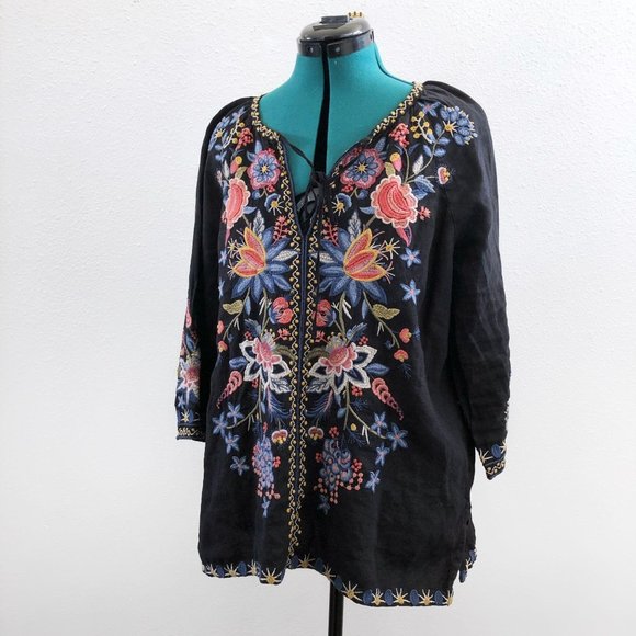 JOHNNY WAS Black Tiwa Peasant Blouse Medium - Picture 3 of 16